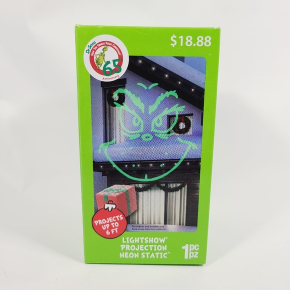 Dr Seuss Grinch Projection Lightshow Neon Static Projector Gemmy Indoor Outdoor - Picture 1 of 7